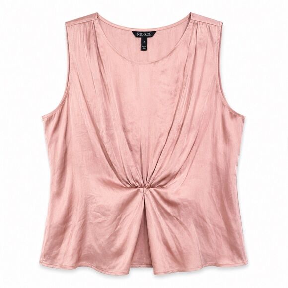NIC+ZOE Tops - NIC+ZOE Blush Pink Satin Sleeveless Twist Front Blouse Womens XXL Elegant Office
